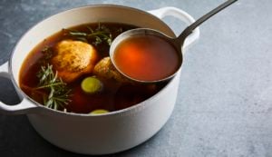 broth in saucepan
